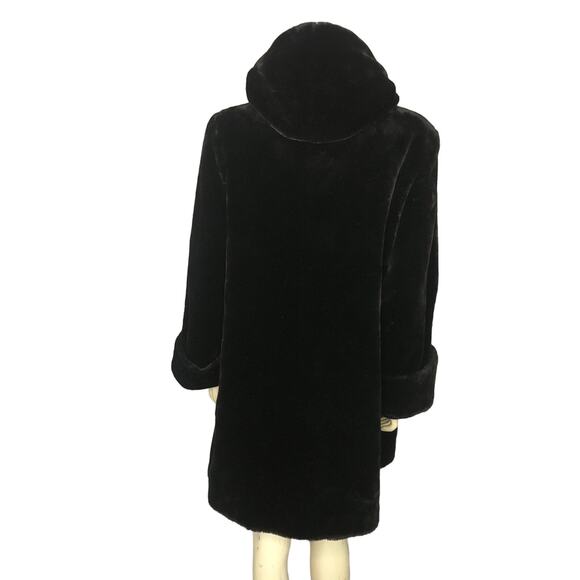 Vintage 90s dennis basso faux fur coat Toggle button & removable hood size large - Picture 4 of 17